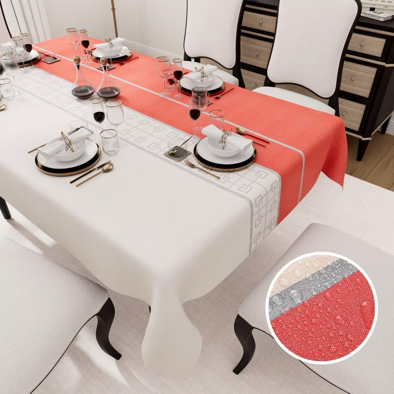 Nappe de table rouge et crème idéale pour vos déjeuners de famille