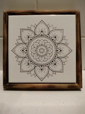 Handcrafted Teapot Stand - Laser Engraved Ceramic Tile in Wood Surround