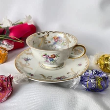 Vintage Bone China Demitasse Espresso Cup & Saucer Rothental Germany Aida Roses