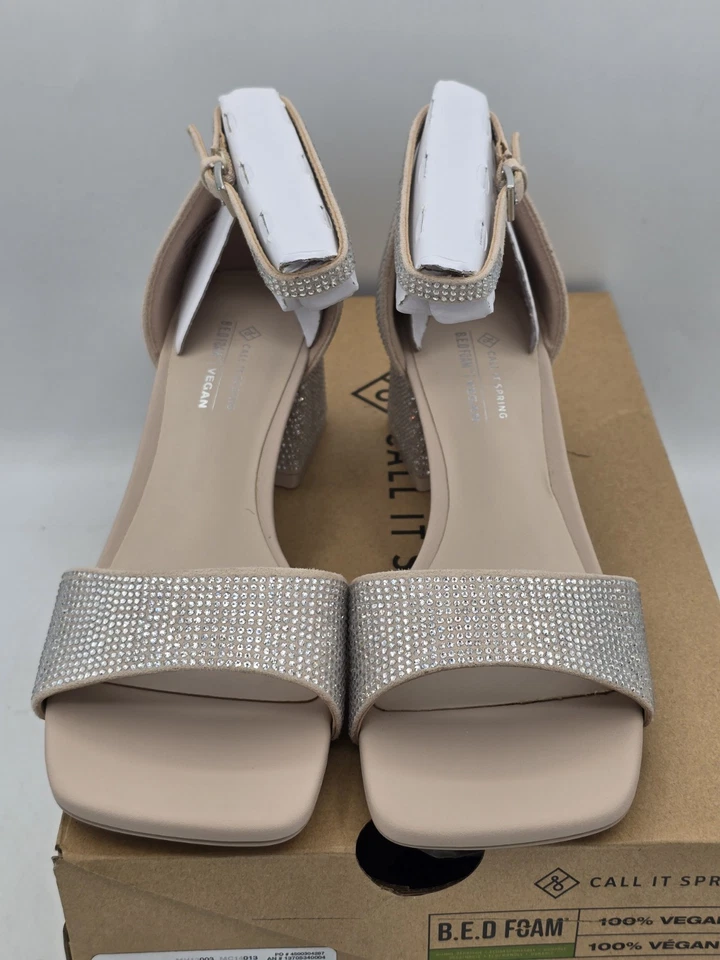 Call It Spring Women's VICKII Block Heeled Sandal Rhinestone Silver - Sz 7 - Image 4 of 4