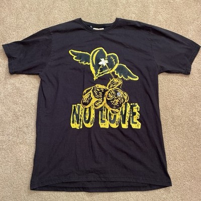 Retro Label No Love XXL Black Gold T-Shirt Teddy Bear Flying Heart Embroidered