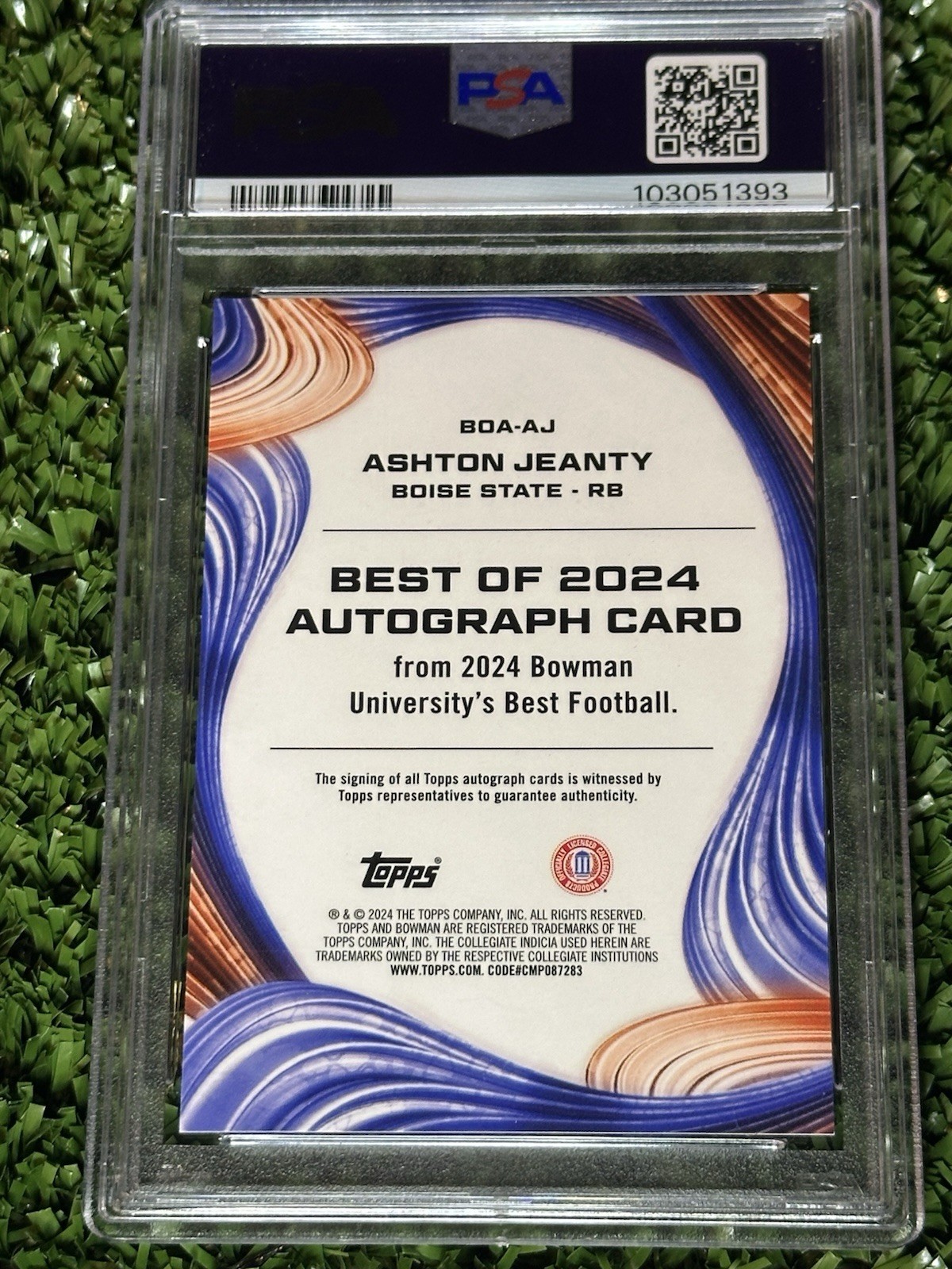 2024 Bowman Best University Ashton Jeanty 5/25 Best Of 2024 Auto Orange PSA 10 view 2