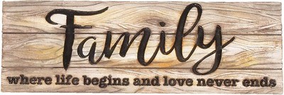 Spoontiques Family Where Life Begins & Love Never Ends Decorative Sign, 7.75''