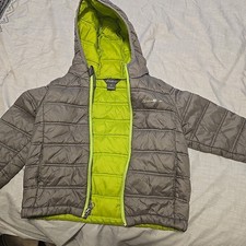Kids Size 5 Eddie Bauer Coat Puffer Jacket Grey with Green Lining Hooded