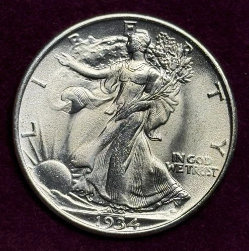 Lustrous Mint State 1934-P Walking Liberty Silver Half Dollar, Orig Uncirculated