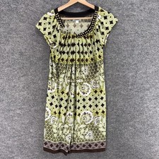 Dressbarn Dress Women 4 Green Geometric Shift Midi Short Sleeve Round Neck