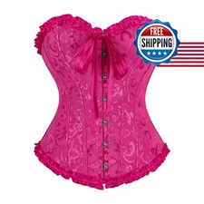 frawirshau Women's Overbust Costume Corset Renaissance Victorian Rose Red XL