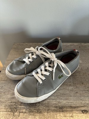 Lacoste Sport Kids Gray Leather Sneakers Size 1 US Low Top OrthoLite Shoes