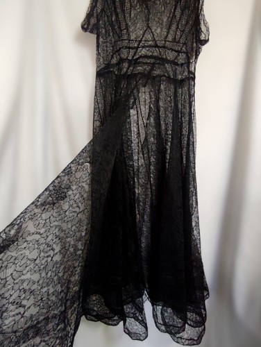 Antique Art Deco 1920s 1930s Gatsby Downton Black Lace Flapper Evening Dress - Picture 13 of 21