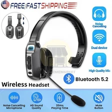 Trucker Bluetooth 5.2 Wireless Headset With Noise Cancelling Mic For Phones PC