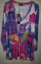 Lily Firminia Tunic Top Women’s 1XL Multicolor Artsy Long Sleeve V-Neck New NWT