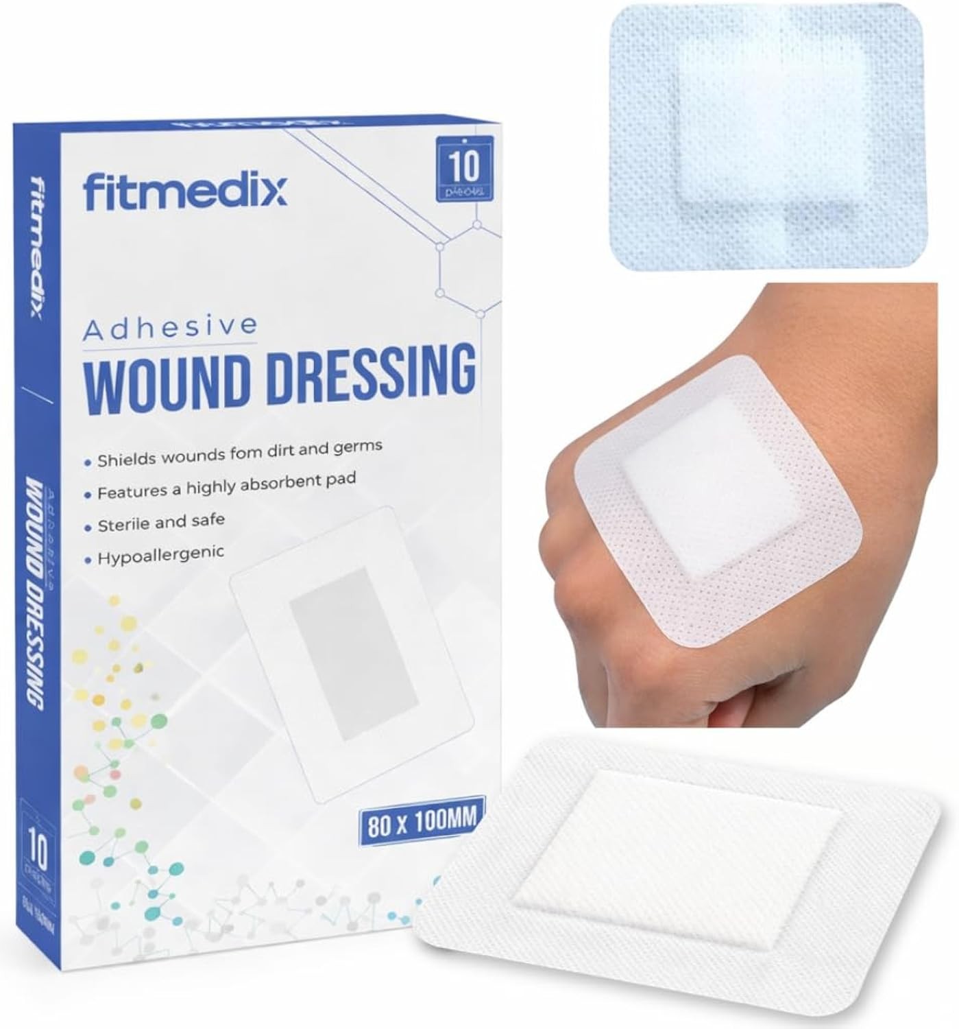 FitMedix Adhesive Wound Dressings 80mm x 100mm Pack of 10 Sterile