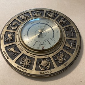 Vintage MCM Mid Century Modern Airguide Zodiac Barometer Weather  Horoscope 14”