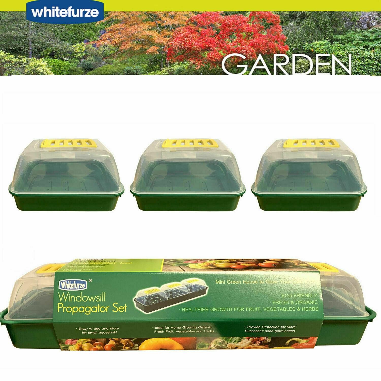 7-Piece Windowsill Propagator Set Green | Whitefurze G2666 Seed Starter Kit