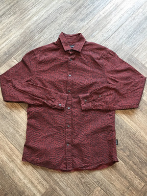 Calvin Klein Hemd Burgund Muster Freizeit Designer Slim Fit Preppy XS