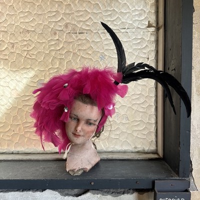 Elegant Black and Pink Feathered Headband Black Magenta Pink Spotty Feather Padded Headband Fascinator  main image 2