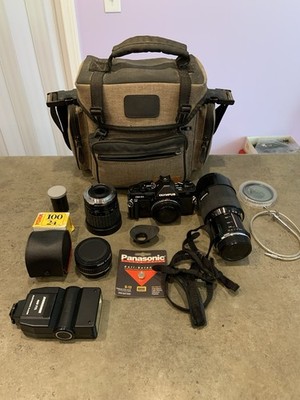 Vtg Olympus OM-2S Program 35mm SLR Camera Multiple Lenses And Accessories Works