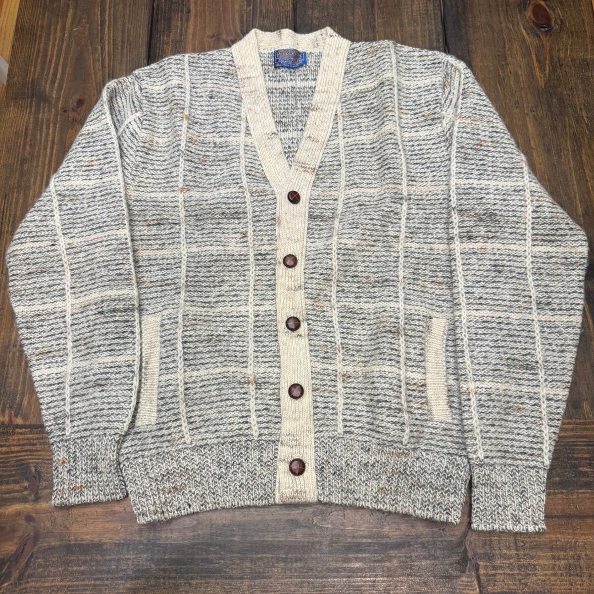 Pendleton Vintage Mens Gray Wool Cardigan Sweater Large Made in 