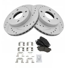 Brake Rotor Drilled & Slotted Coated & Ceramic Pad Front Set for Nissan