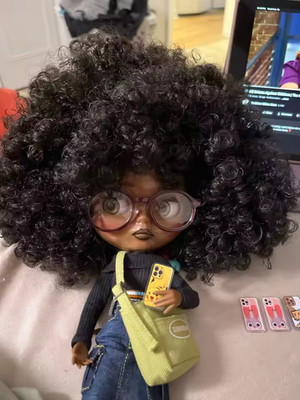 Blythe Doll Black Skin Custom Joint Body Neo 1/6 BJD Glossy Face OOAK Afro Wig