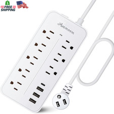 20FT Surge Protector Power Strip Extension Cord with USB C, Asamoom Flat Plug Po