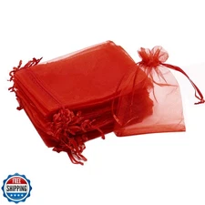 Bezall 50Pcs Red Organza Gift Bags 8x12 Inch, Large Mesh Bags Drawstring Chri