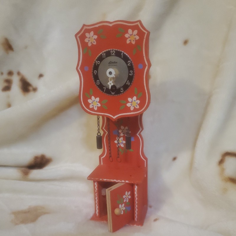 Vintage German wood folk art miniature grandfather clock  Linden Blackforest