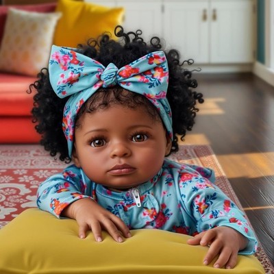 18'' Reborn Baby Dolls Lifelike Black Skin Girl Doll African American Baby Doll