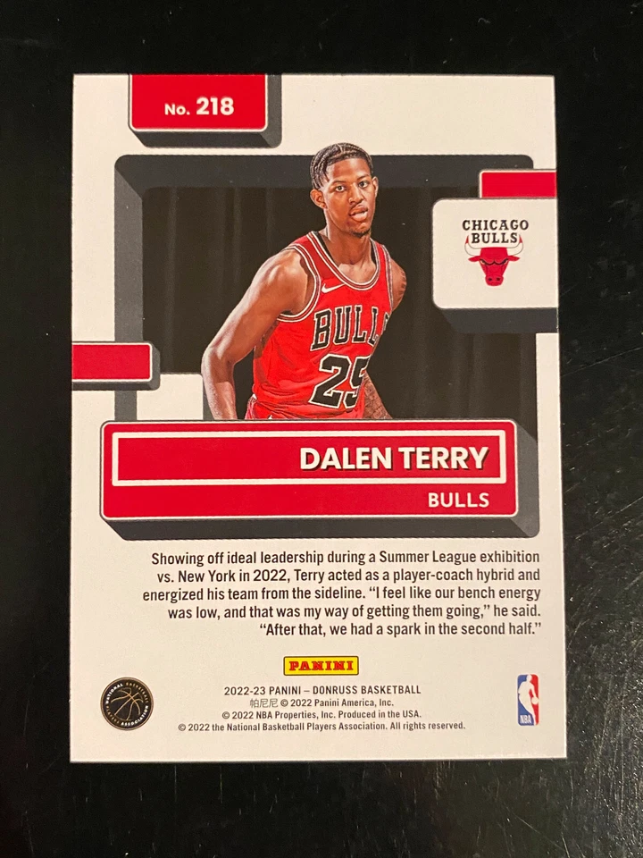 2022-23 Panini Donruss Dalen Terry Rated Rookie  RC #218 Bulls - Image 2 of 2