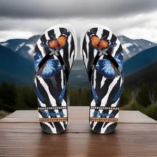 Brighton MASAI BLACK Butterfly Flip Flops Size 6M  List $48  NWT