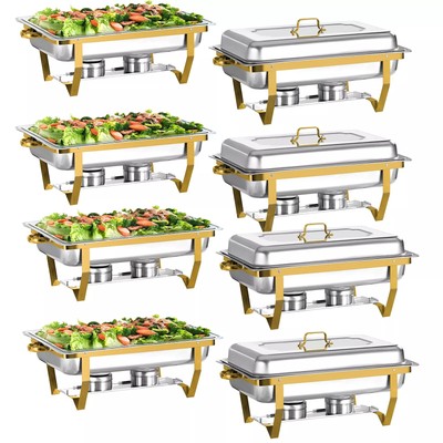 9QT GOLD Chafing Dish Buffet Set Stainless Steel Full Size Chafer party 2/4/6/8