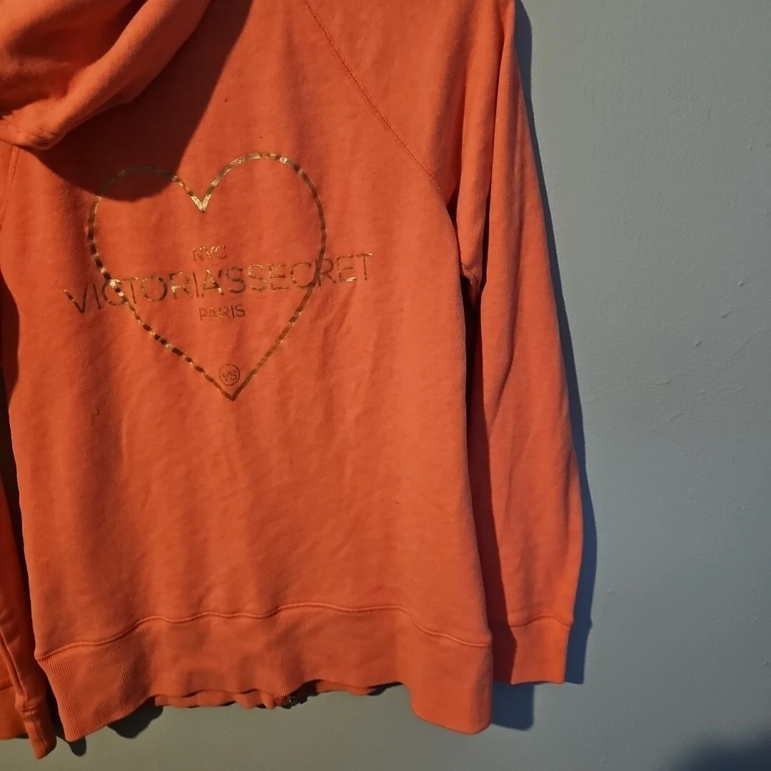 UNDERCOVER Felpa con cappuccio VICTORIA'S SECRET rosa logo cuore piccolo cerniera intera