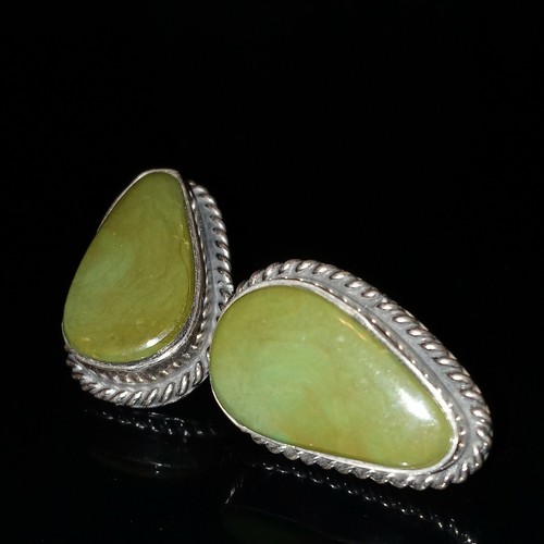 Native American Navajo Signed Green Turquoise Sterling Earrings Cecil Atencio - Picture 3 of 12