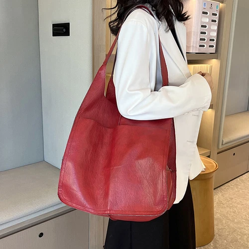 Women Large Capacity Soft Leather Casual Tote Shoulder Bag Retro Shopper Handbag - Picture 15 of 35