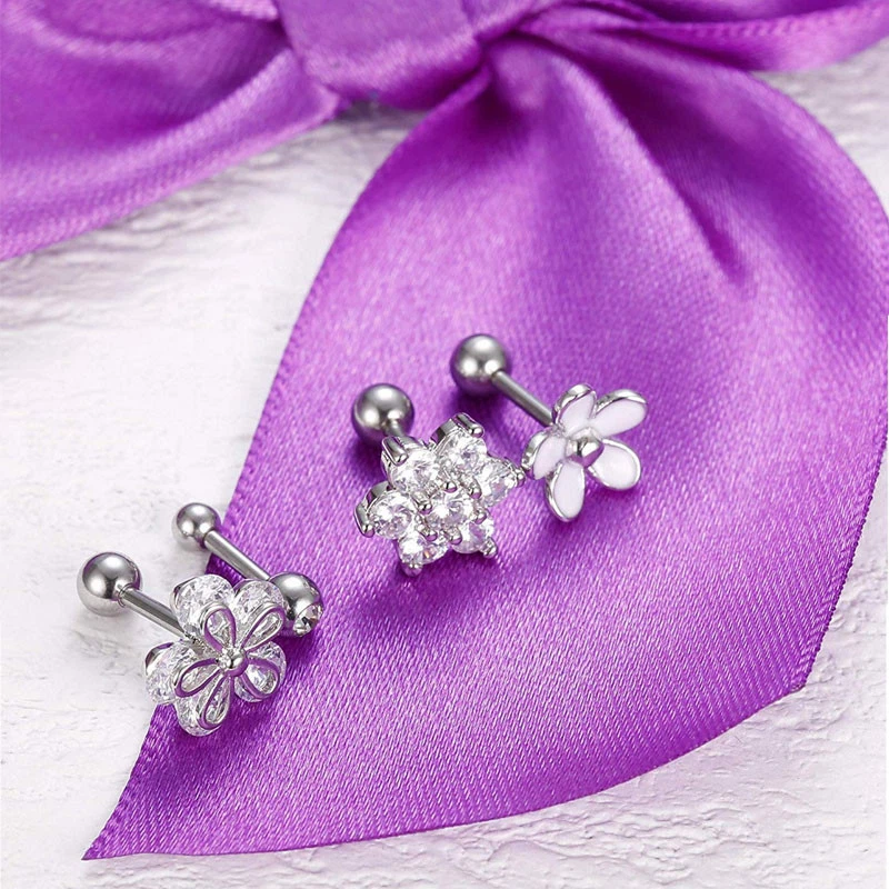 2PCS 16G CZ Ear Stud Ring Ear Tragus Labret Lip Pin Ring Body Piercing Jewelry - Image 2 of 4