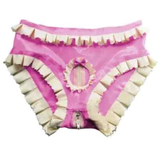 Men's Panties Wet Look PVC Leather Zipper Ruffled Cute Bowknot Briefs with Holes