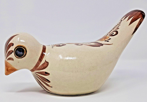 Tonala Bird Pottery Figurine signed Cat Mexico 7.5" L 4" T pigeon dove vintage