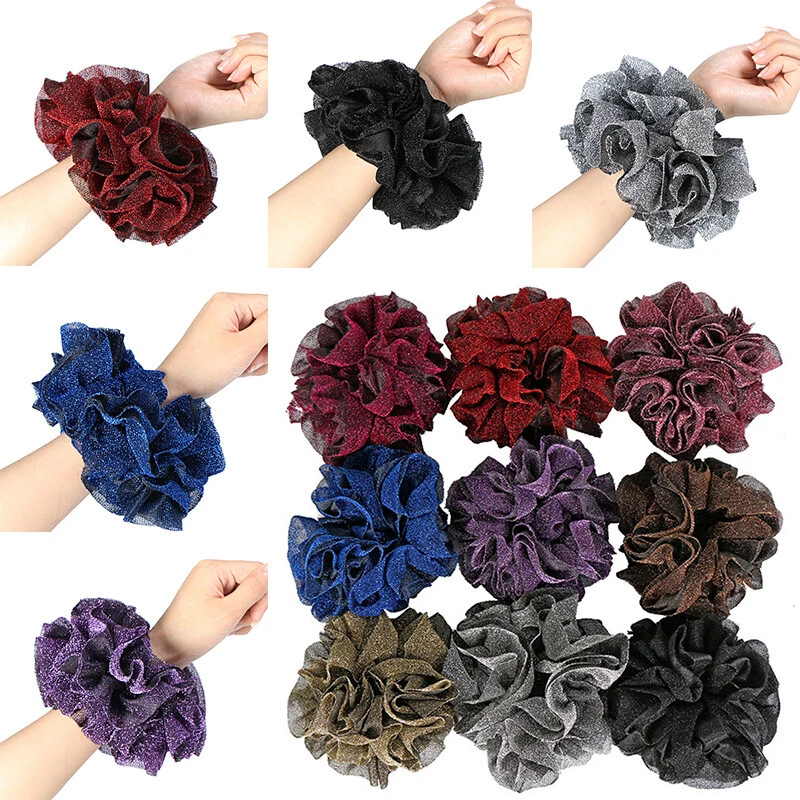 Gold Velvet Flower Scrunchie Big Hair Tie Bun Volumising Hijab Volumizer Scarf✿ - Image 3 of 4