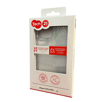 Tech21 Evo Sparkle Case for iPhone 14 Pro Max Antimicrobial Clear Glitters Shine