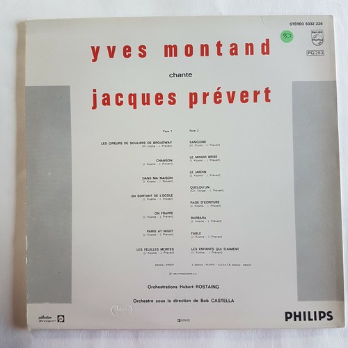 YVES MONTAND - CHANTE JACQUES PREVERT (dir. ROSTAING) ♦ LP 33 EX ♦ - Picture 2 of 2