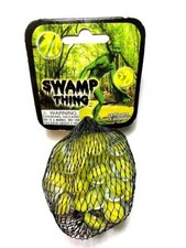 Net Bag Swamp Thing Glass Mega Marbles 24 Players 1 Shooter RETIRED Rare Yellow