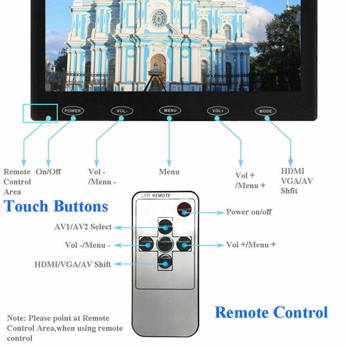 7" Display Small Portable Monitor USB LCD Screen AV VGA HDMI Security Speakers - Picture 8 of 12