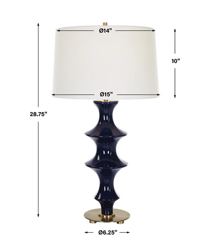 Modern Ridged Cobalt Blue Ceramic Table Lamp 29 in Fluted Chinoiserie Style - Picture 3 of 9