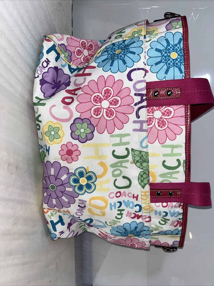 COACH MULTI COLOR DAISY SPELL OUT BABY DIAPER NYLON TOTE - Image 3 of 4