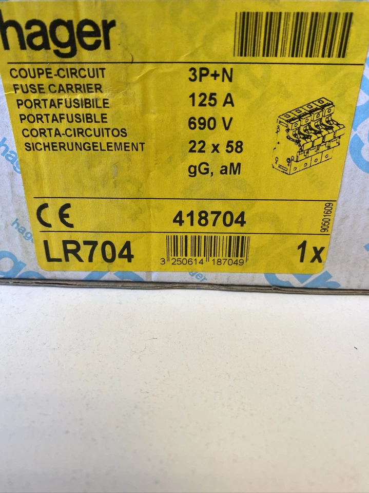 Hager LR704 Zylindersicherungs-Lasttrennschalter – 4-polig, 125A, NEU - Bild 4 von 4
