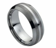 8mm Men's or Ladies Tungsten carbide Beveled w. Brushed Lines wedding band ring