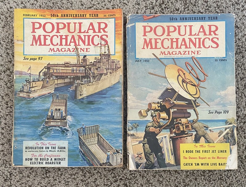 Lot of 2 Popular Mechanics Magazine February July 1952,   7" x 9.5"