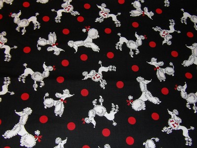 White Poodles on Black Michael Miller Cotton Fabric 1 Yard 35 Inches