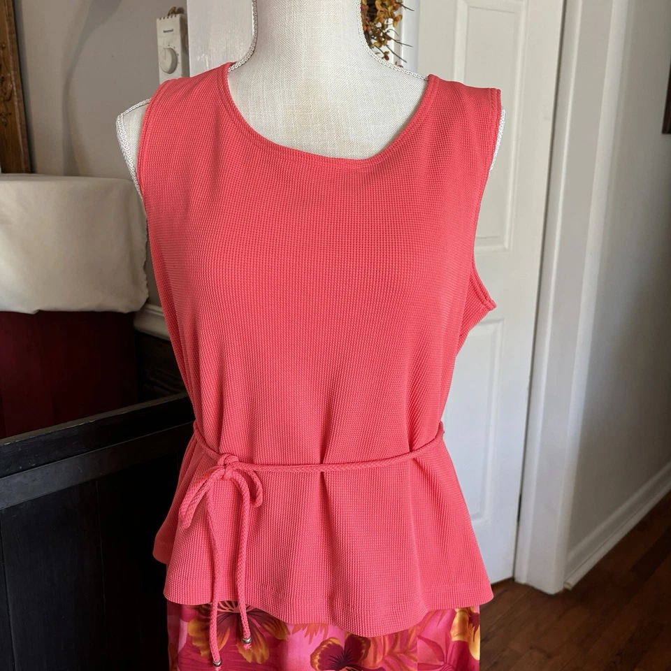 Maxi Vestido De Colección Moda Bug Para Mujer 14 Coral Rosa Imitación 2 Piezas Floral Trópico Playa Foto 4 de 4