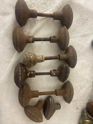 Lot Of 5 Antique Vintage Victorian Oval Door Knobs w/ Spindle Salvage + 2 Knobs